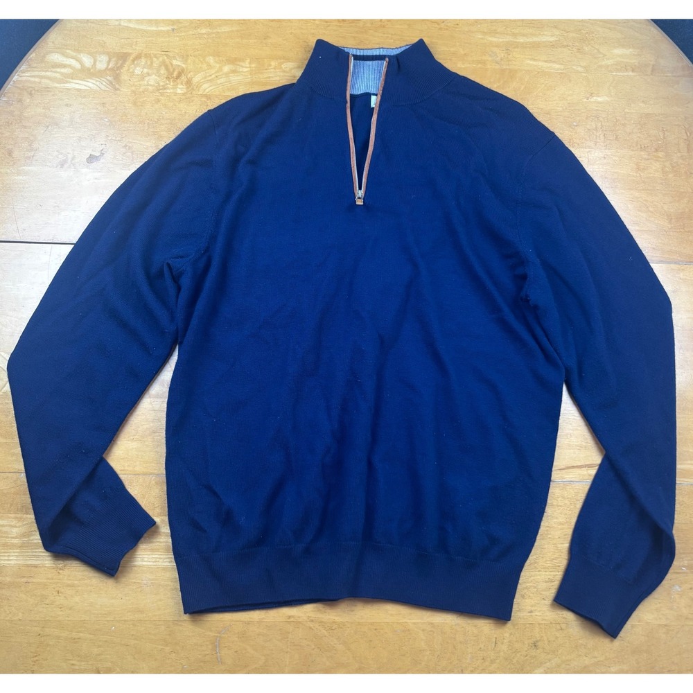 Collars & Co Mens Navy Blue 100% Merino Wool Quarter Zip Sweater Mock Neck